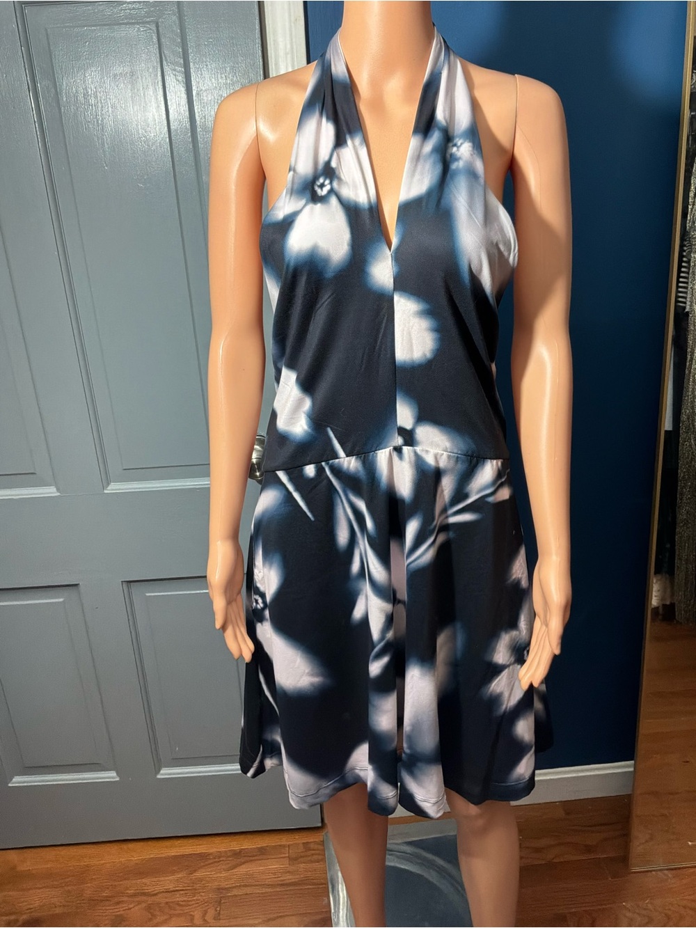 nine britton Navy and White Halter Mini Dress